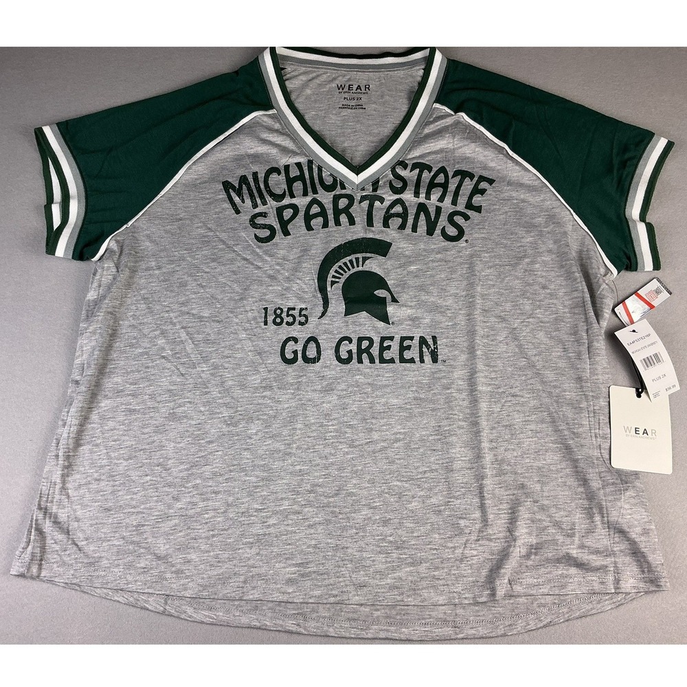 Michigan State Spartans Go Green Shirt Plus 2X WEAR Erin Andrews NWT‎